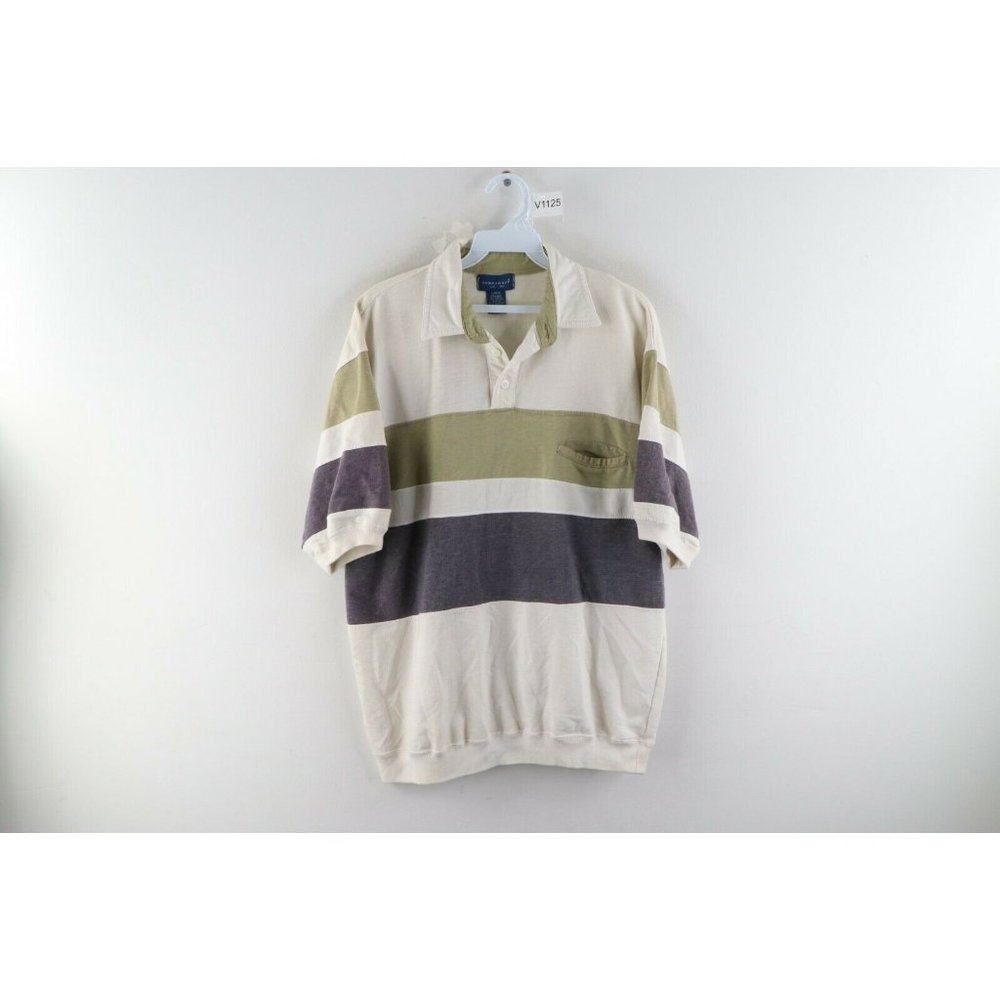 Vintage 90s Streetwear Large Color Block Striped Collared Pullover Polo Shirt